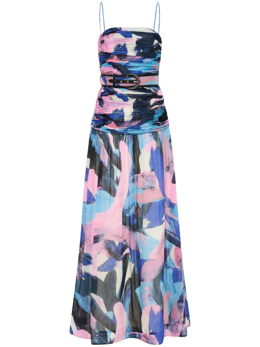 Ruched Belted Maxi Dress