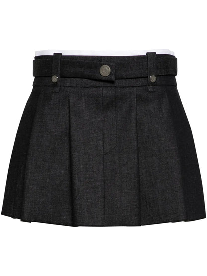 Pleated Denim Miniskirt