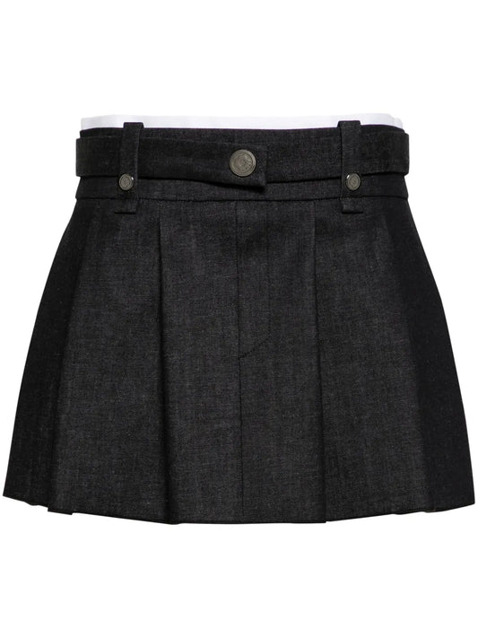 Pleated Denim Miniskirt