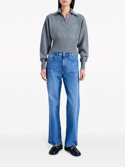 Jeanne Split-Neck Ribbed-Knit Jumper
