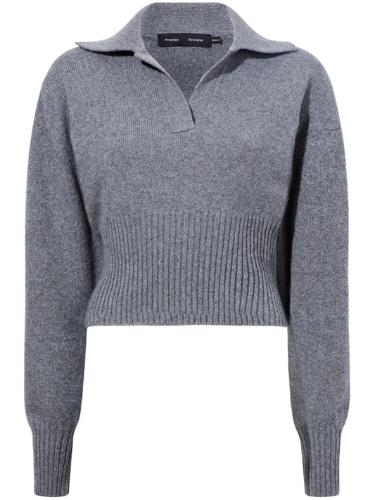 Jeanne Split-Neck Ribbed-Knit Jumper