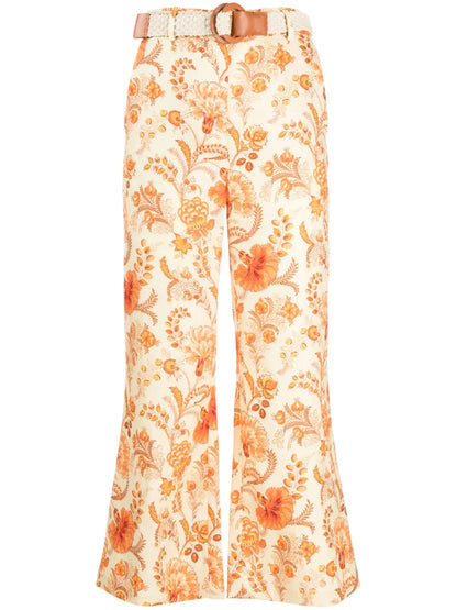 Junie Floral-Print Linen Trousers