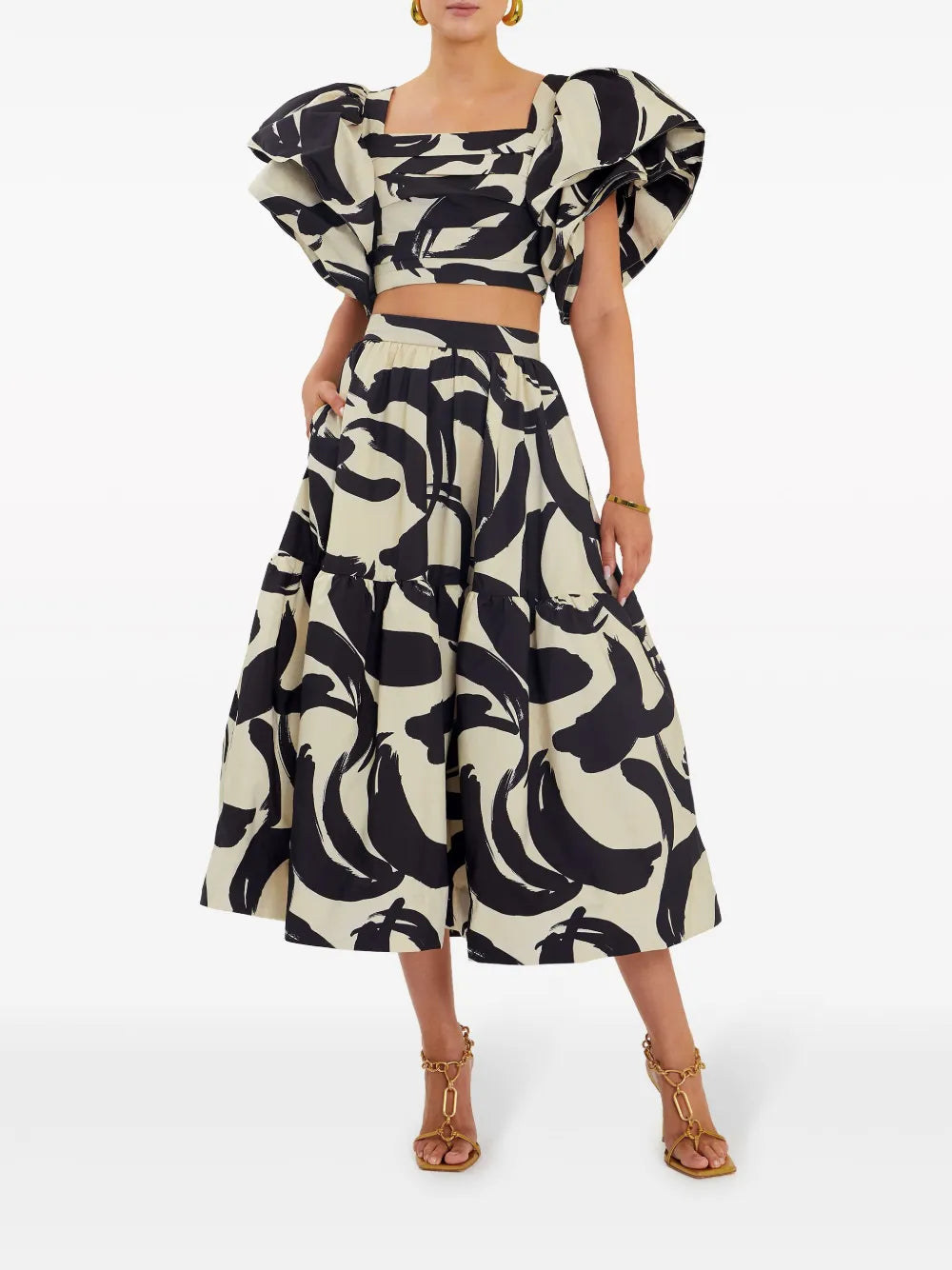 Pompidou Abstract-Print Crop Blouse