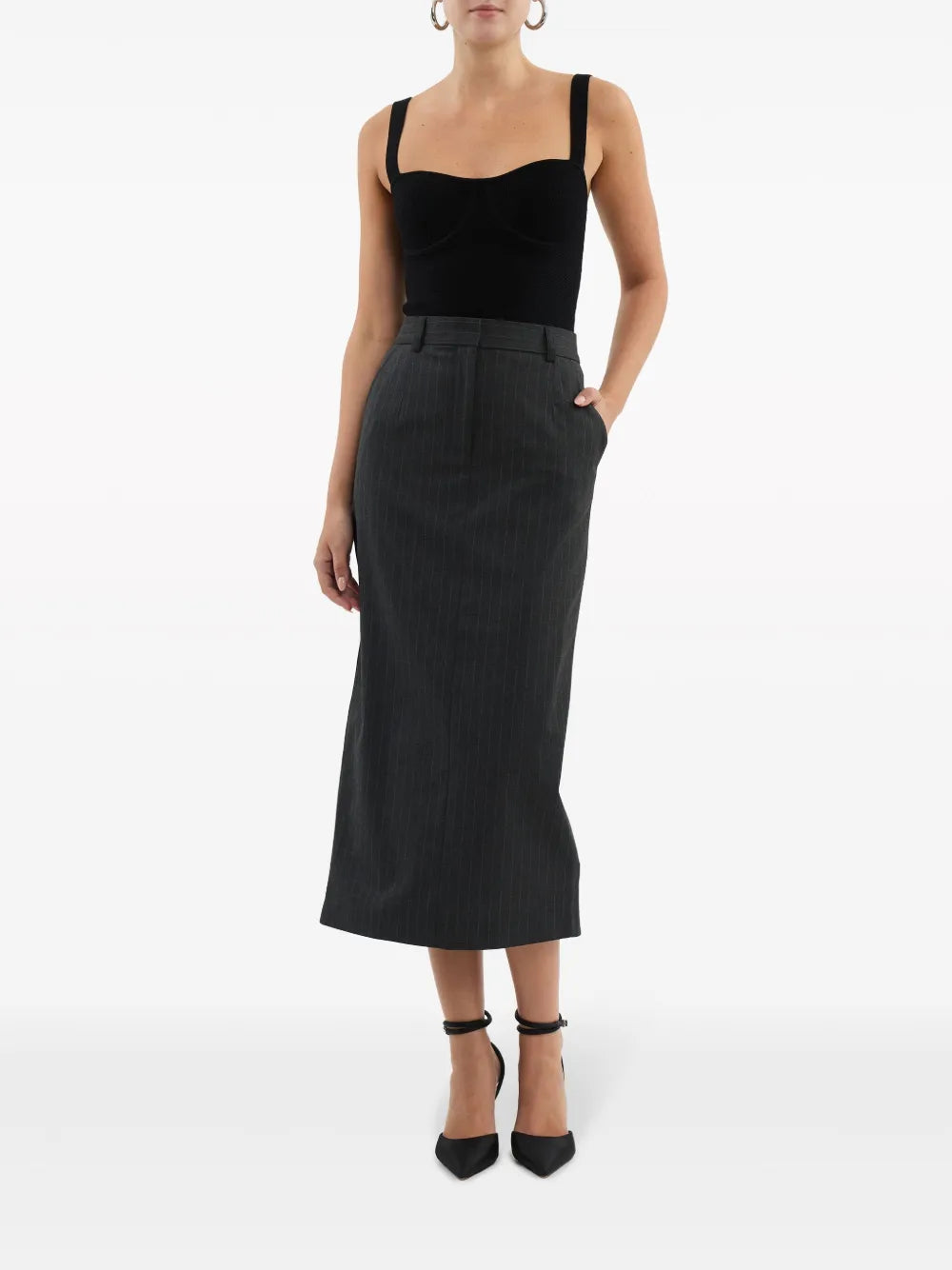 Gilles Pinstripe Pencil Midi Skirt