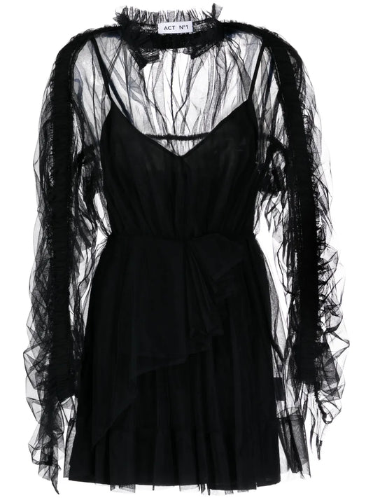Tulle-Panels Mini Dress