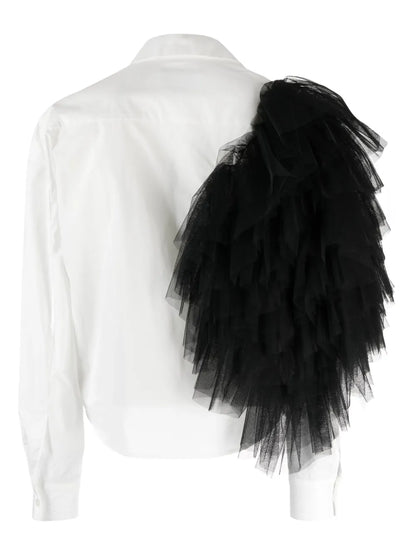 Tulle Pompom-Detail Cotton Shirt