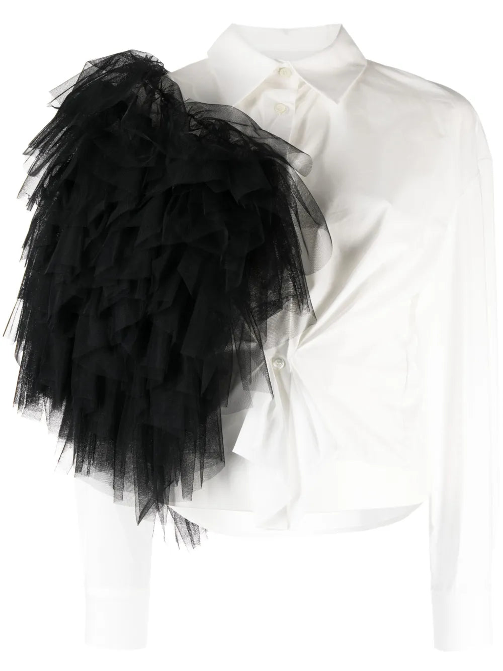 Tulle Pompom-Detail Cotton Shirt