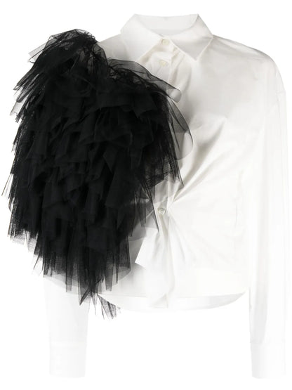 Tulle Pompom-Detail Cotton Shirt