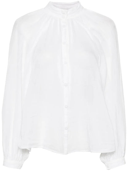 Semi-Sheer Collarless Blouse