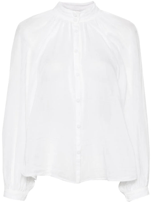 Semi-Sheer Collarless Blouse
