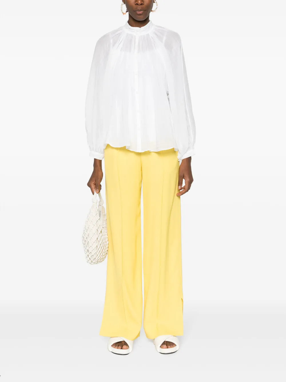 Semi-Sheer Collarless Blouse