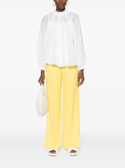 Semi-Sheer Collarless Blouse