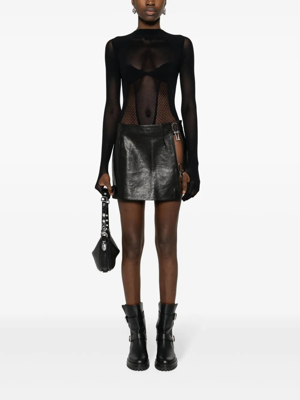 Logo-Plaque Leather Mini Skirt