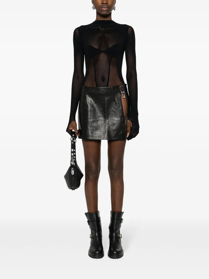 Logo-Plaque Leather Mini Skirt