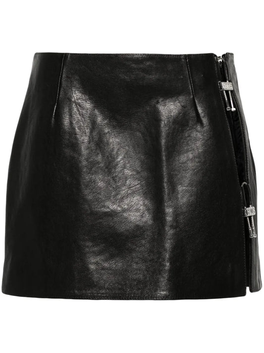 Logo-Plaque Leather Mini Skirt