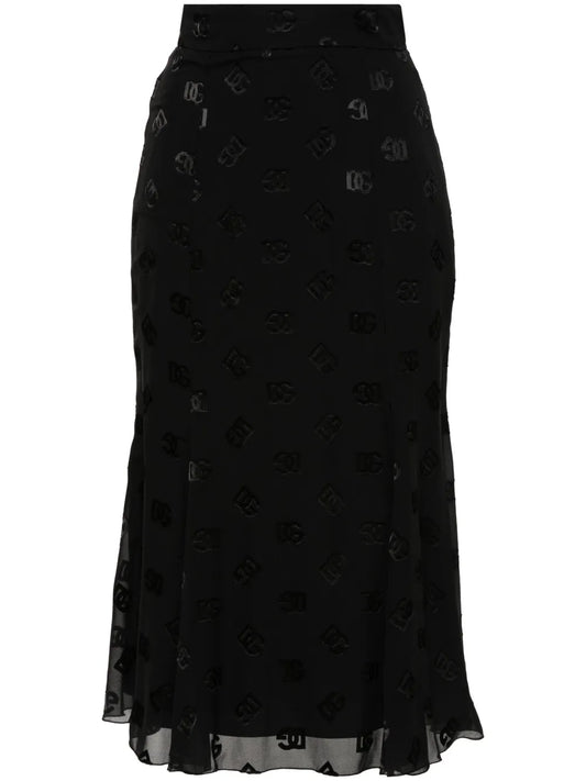 Devoré Godet Midi Skirt