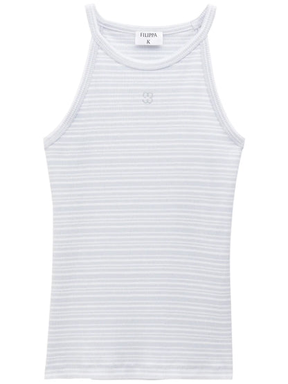 Monogram-Embroidered Striped Organic Cotton Tank Top