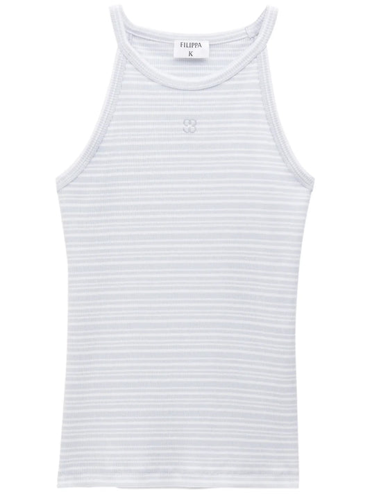Monogram-Embroidered Striped Organic Cotton Tank Top