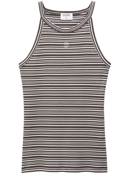 Monogram-Embroidered Striped Organic Cotton Tank Top