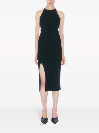 Front-Slit Ribbed Midi Skirt