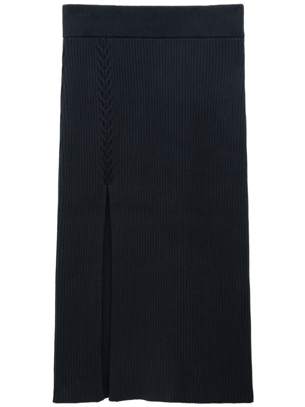 Front-Slit Ribbed Midi Skirt