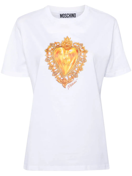 Heart-Print Cotton T-Shirt