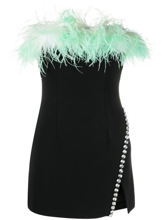 Feather-Detailed Strapless Minidress
