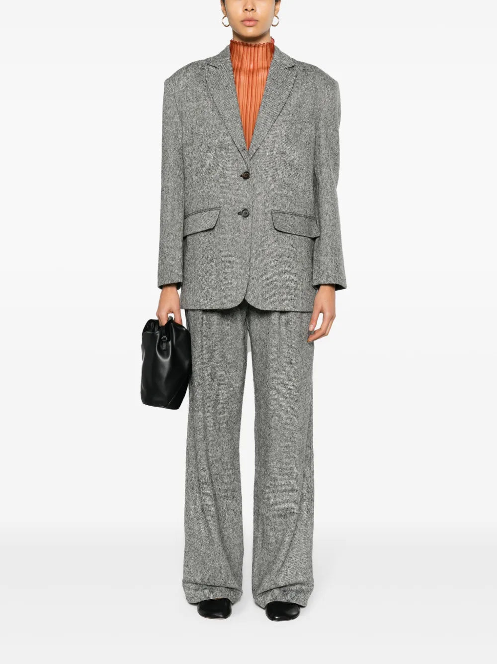 Herringbone Single-Breasted Blazer
