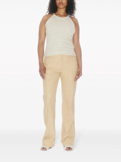 Monogram-Embroidered Striped Organic Cotton Tank Top