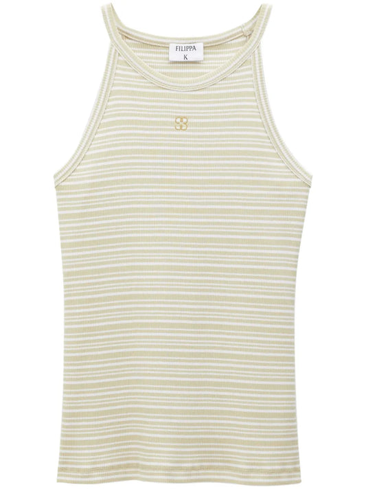 Monogram-Embroidered Striped Organic Cotton Tank Top