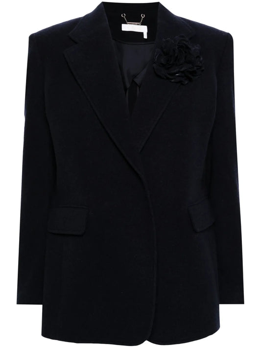 Brooch-Detail Single-Breasted Blazer