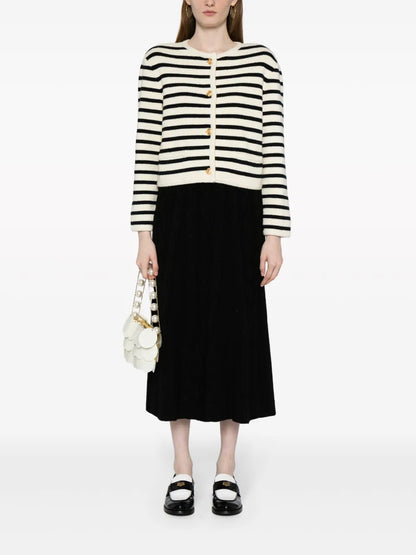 Elasticated-Waistband Cable-Knit Midi Skirt