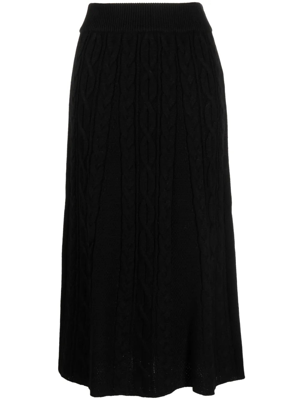 Elasticated-Waistband Cable-Knit Midi Skirt