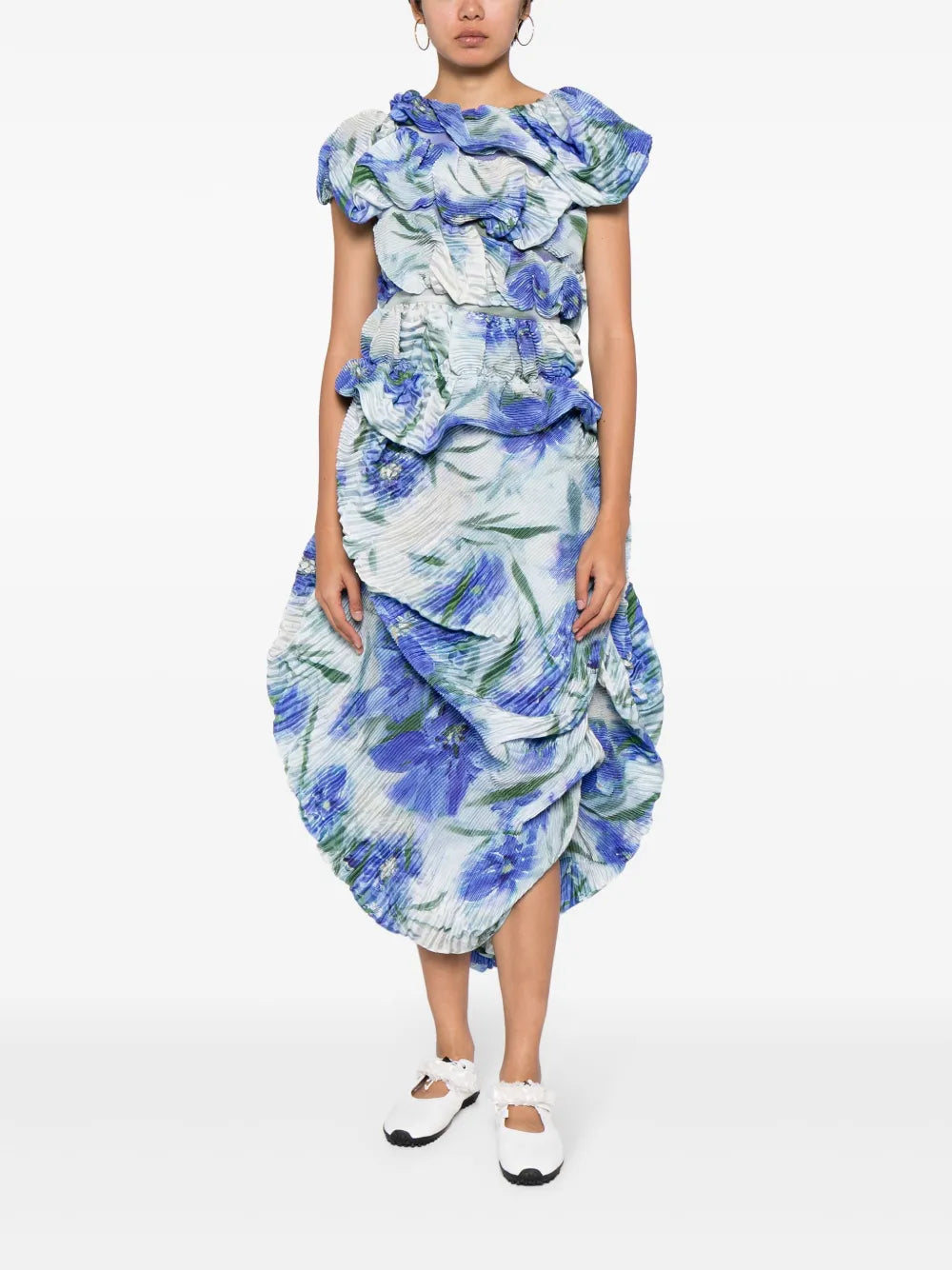 Floral-Print Plissé-Effect Blouse