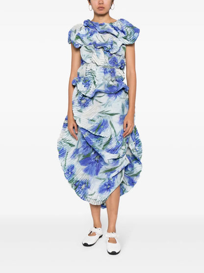 Floral-Print Plissé-Effect Blouse