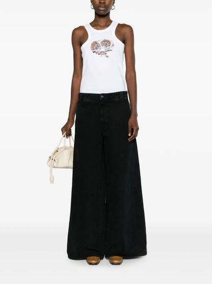 Floral-Embroidered Cotton Tank Top