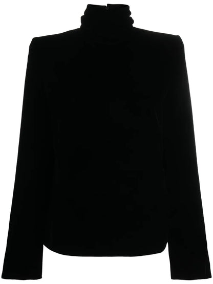High-Neck Velvet Blouse