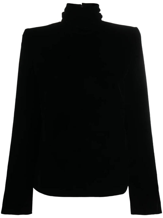 High-Neck Velvet Blouse
