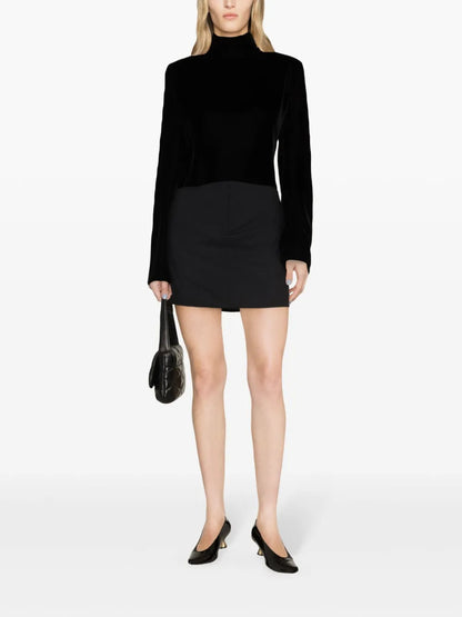 High-Neck Velvet Blouse