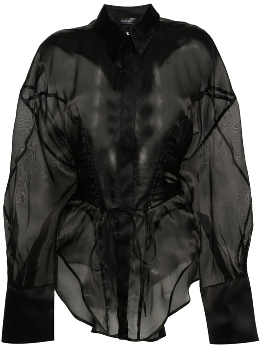 Lace-Up Detailing Silk Shirt