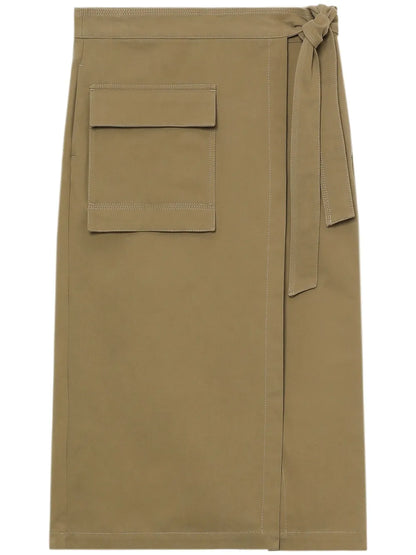 Tie-Fastening Cotton Midi Skirt