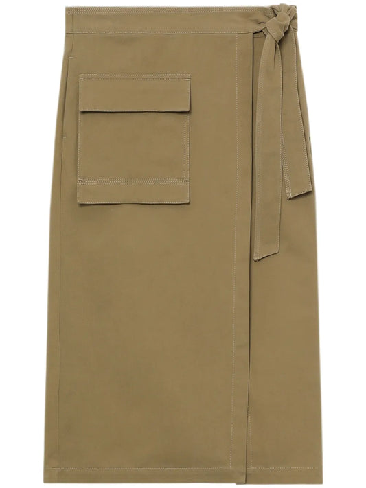 Tie-Fastening Cotton Midi Skirt