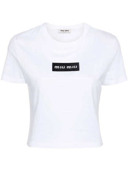 Sequin-Logo Cotton T-Shirt