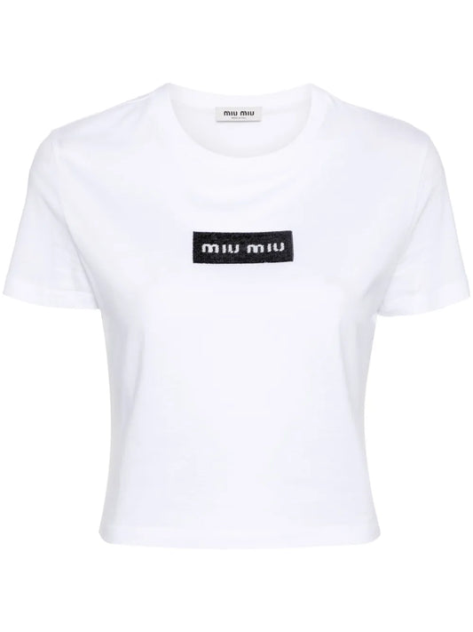 Sequin-Logo Cotton T-Shirt