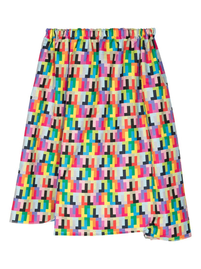 Geometric-Print Asymmetric Skirt
