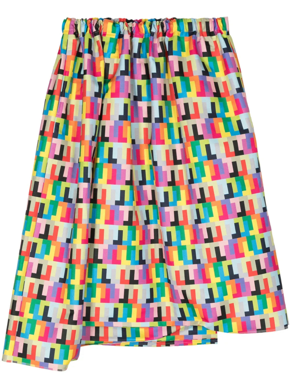 Geometric-Print Asymmetric Skirt