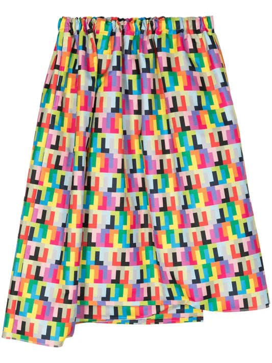 Geometric-Print Asymmetric Skirt