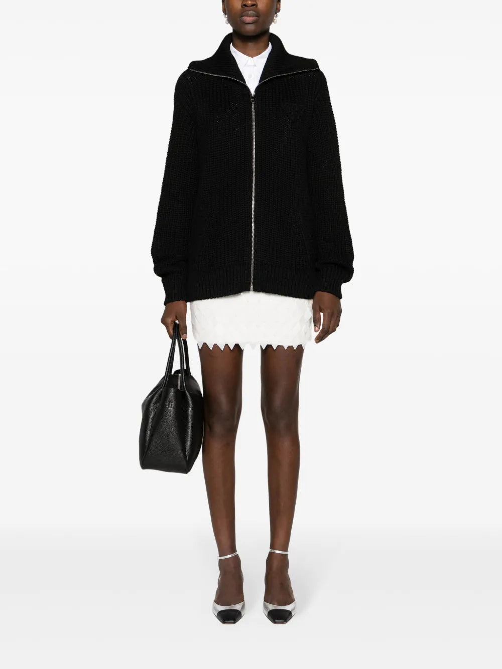 Enamel-Triangle Zip-Up Cardigan