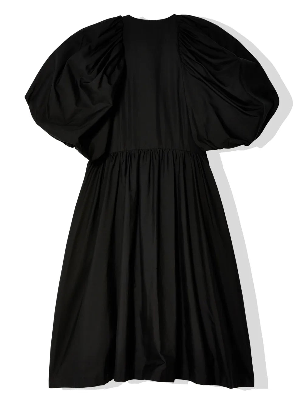 Pleated Puff-Sleeve Cotton Dress