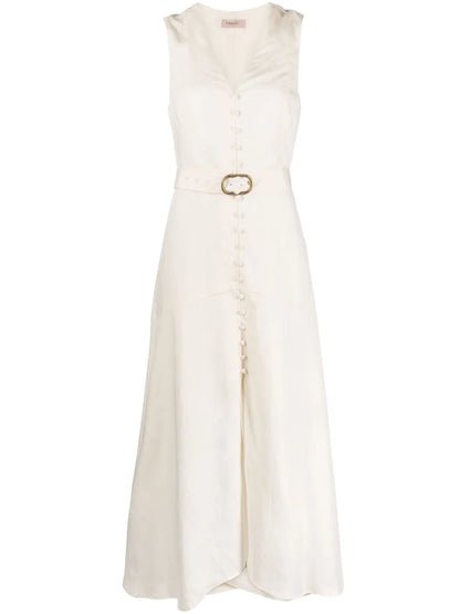 V-Neck Buttoned Maxi Dress
